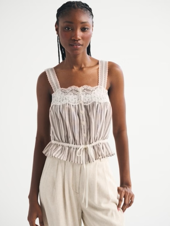 Abercrombie & Fitch Tops - NWT Abercrombie Lace-Trim Cinched Button-Through Cami - L